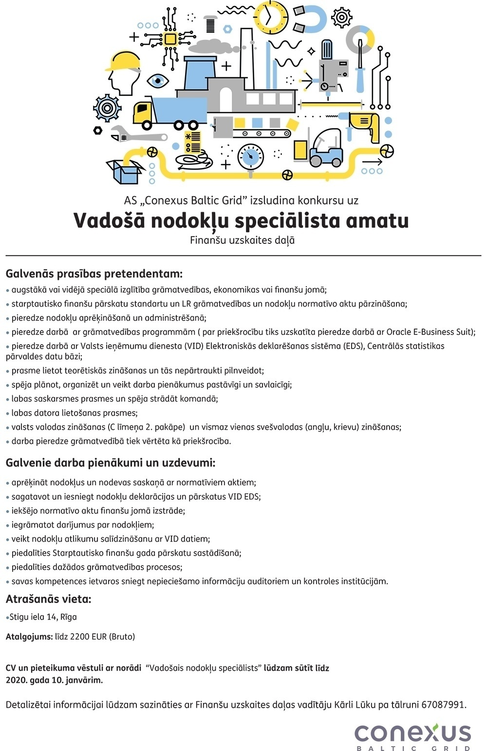 Conexus Baltic Grid, A/S Vadošais /-ā nodokļu speciālists/-e