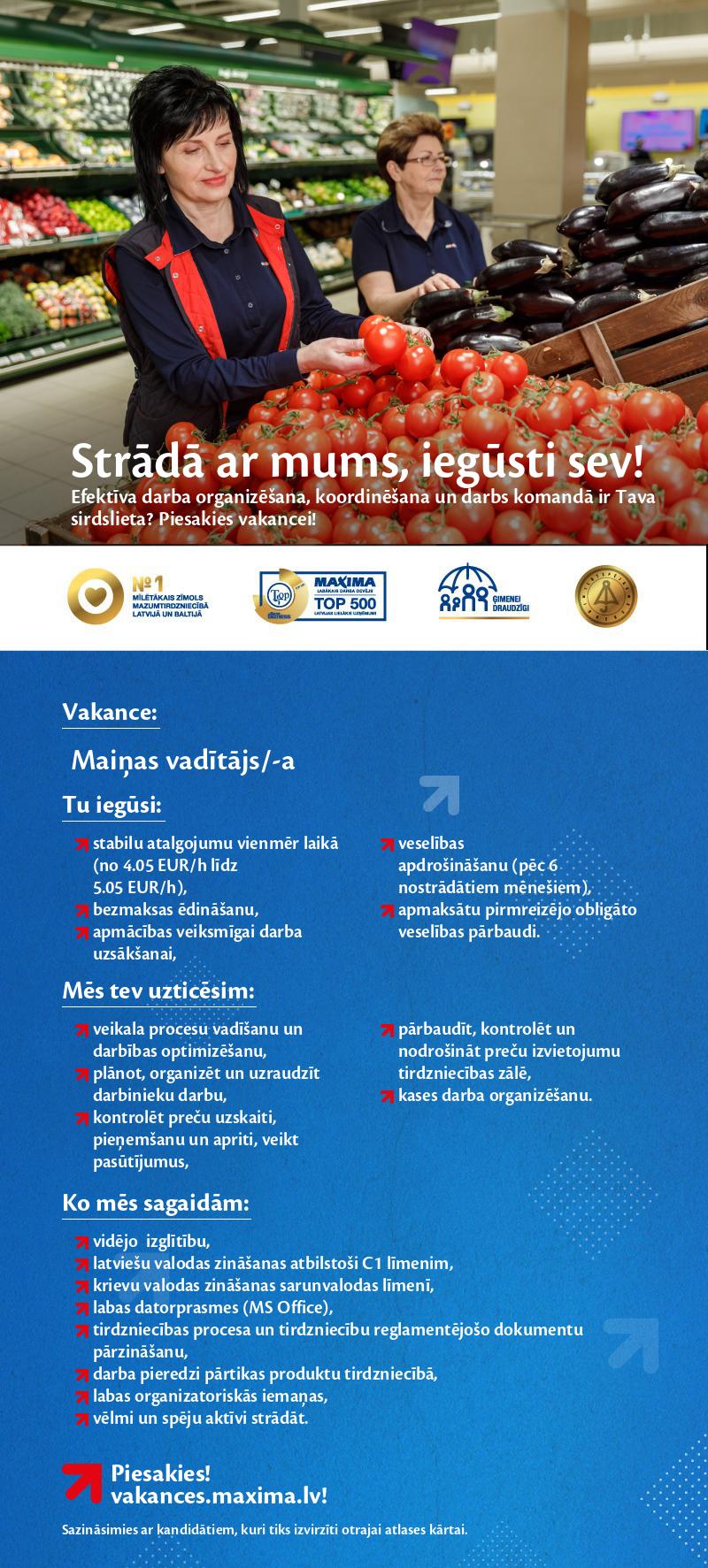 MAXIMA Latvija Maiņas vadītājs/-a