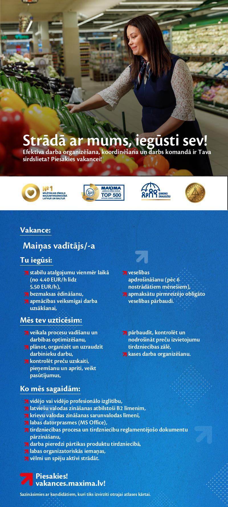 MAXIMA Latvija Maiņas vadītājs/-a