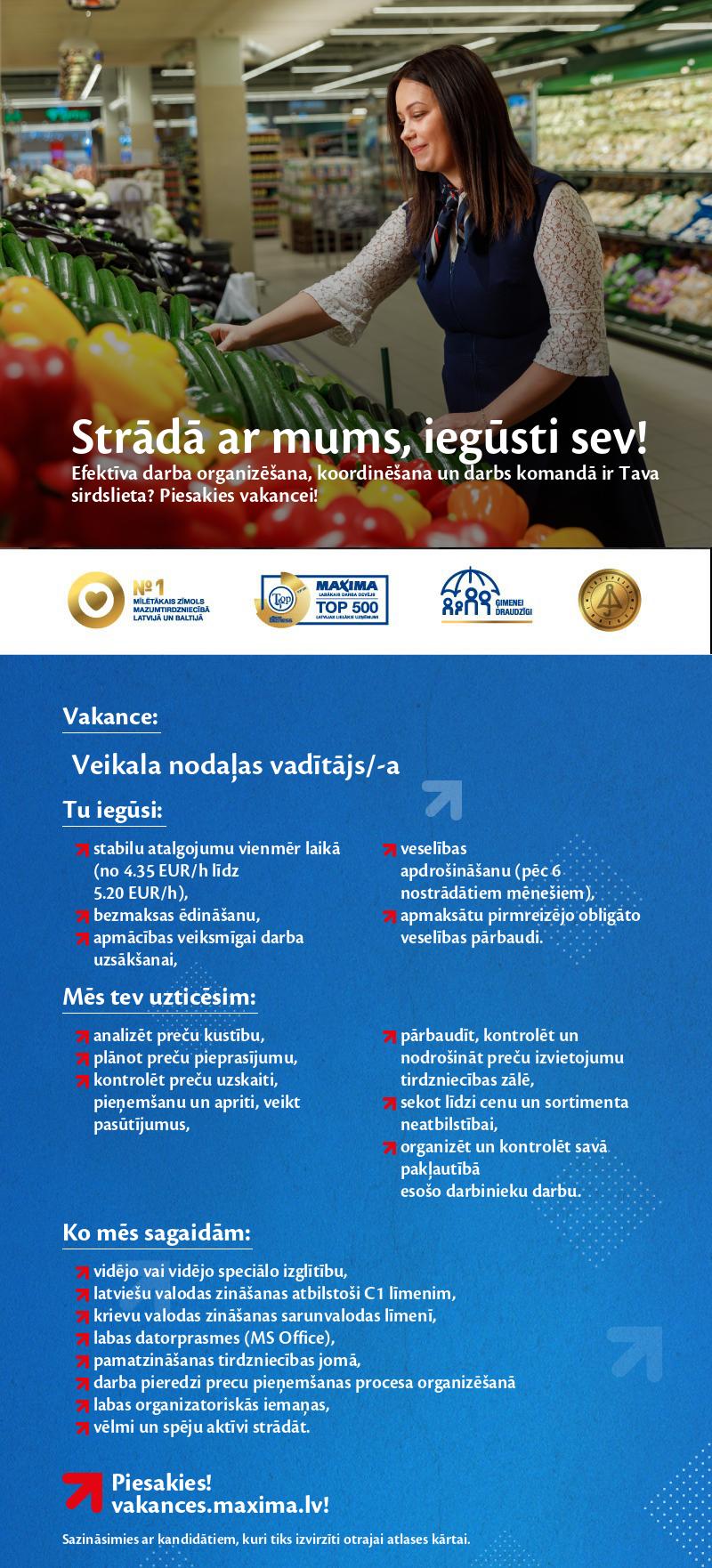 MAXIMA Latvija Veikala nodaļas vadītājs/-a