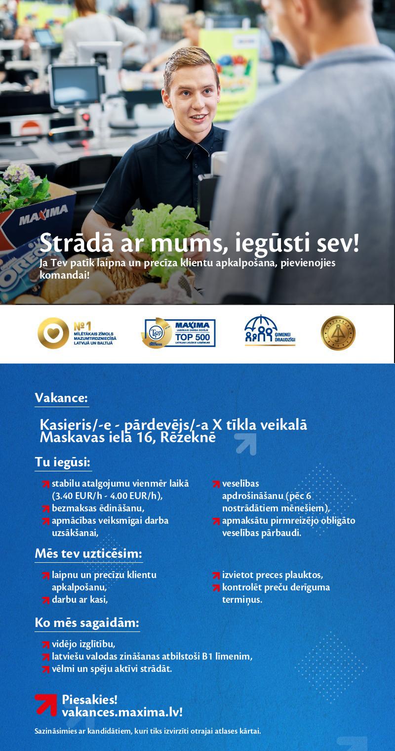 MAXIMA Latvija Kasieris/-e - pārdevējs/-a