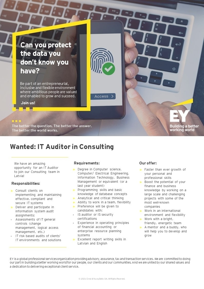 Ernst & Young Baltic, SIA IT Auditor in Consulting