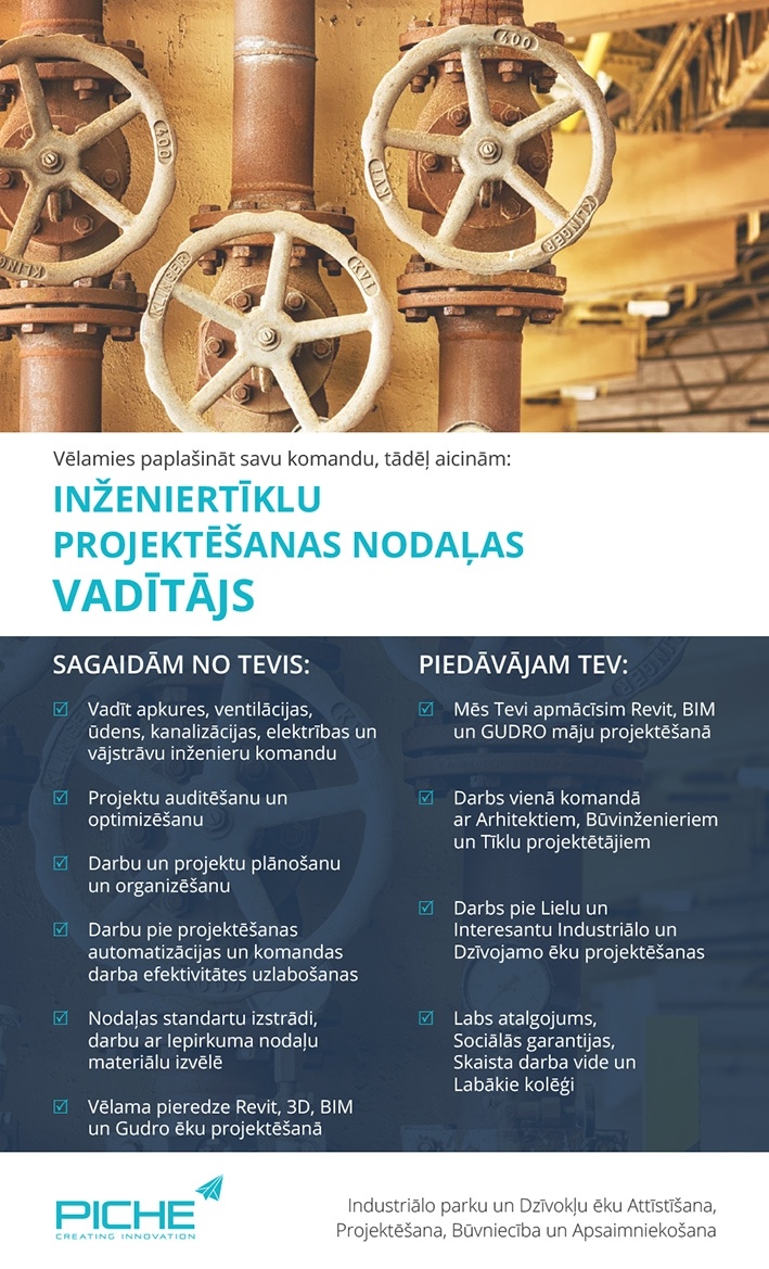 PICHE, SIA Inženiertīklu projektēšanas nodaļas vadītājs/-a