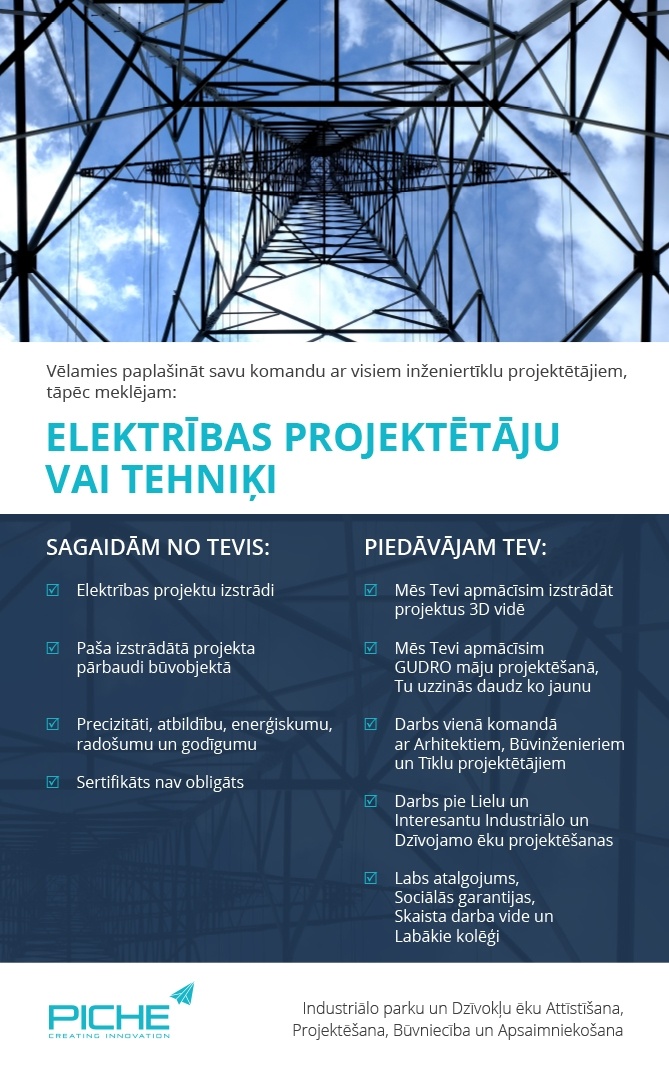 PICHE, SIA Elektrības projektētājs(-a) / tehniķis(-e)