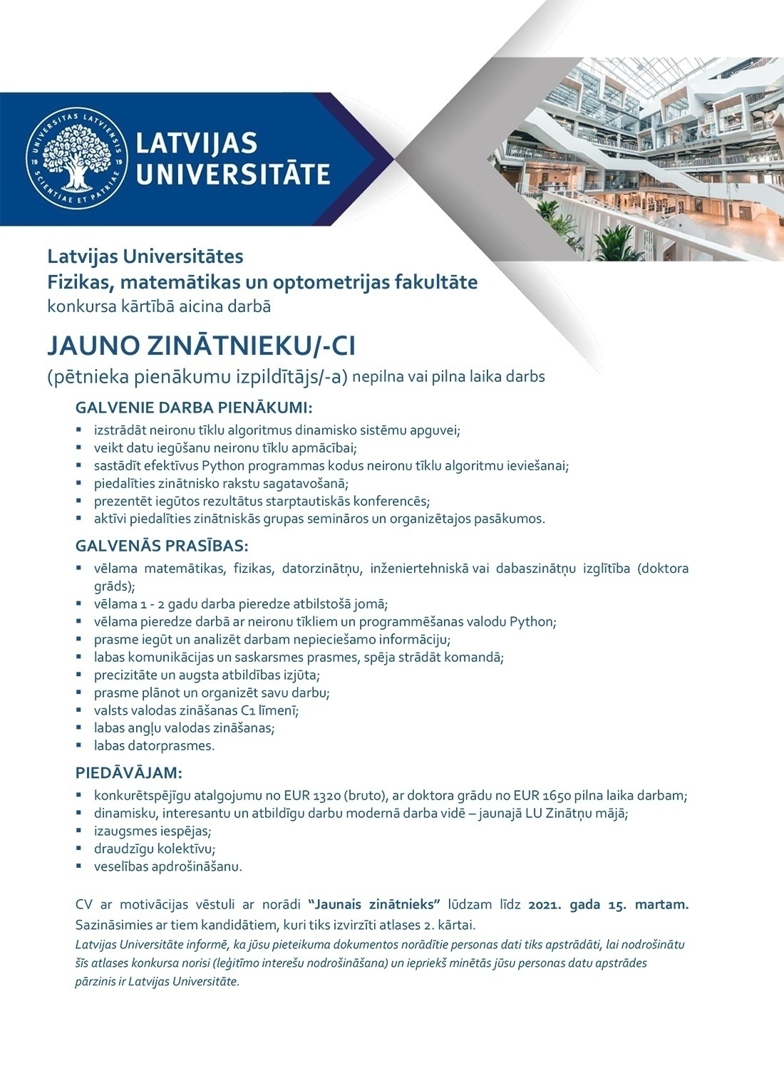 Latvijas Universitāte Jaunais/-ā zinātnieks/-ce