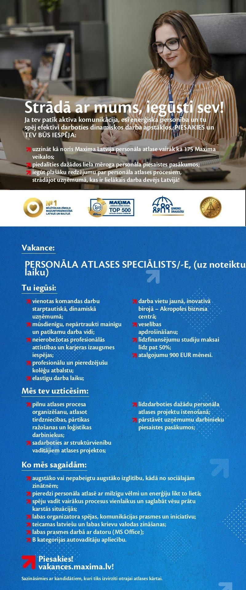 MAXIMA Latvija Personāla atlases speciālists/-e uz noteiktu laiku