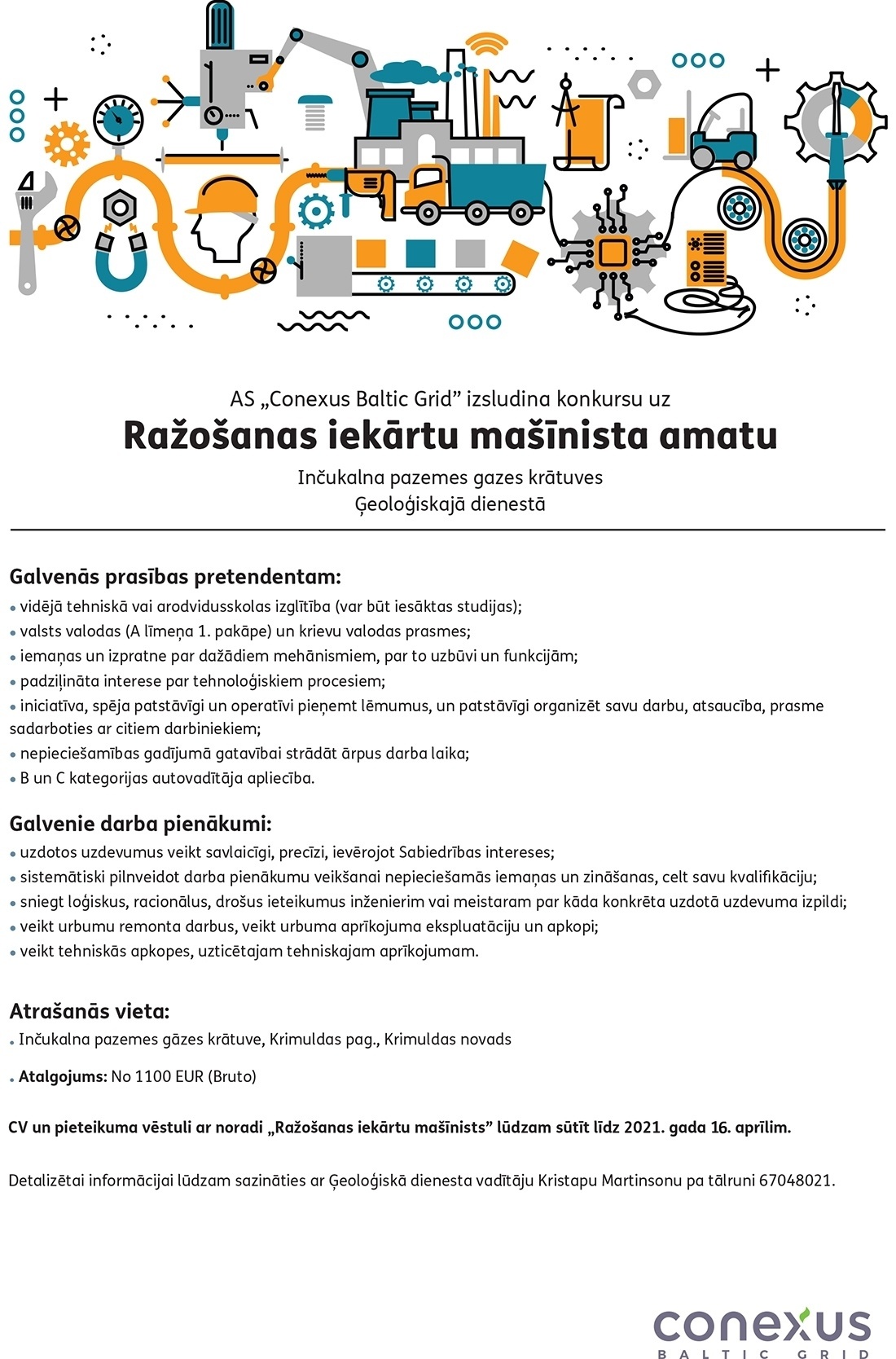 Conexus Baltic Grid, A/S Ražošanas iekārtu mašīnists/-e