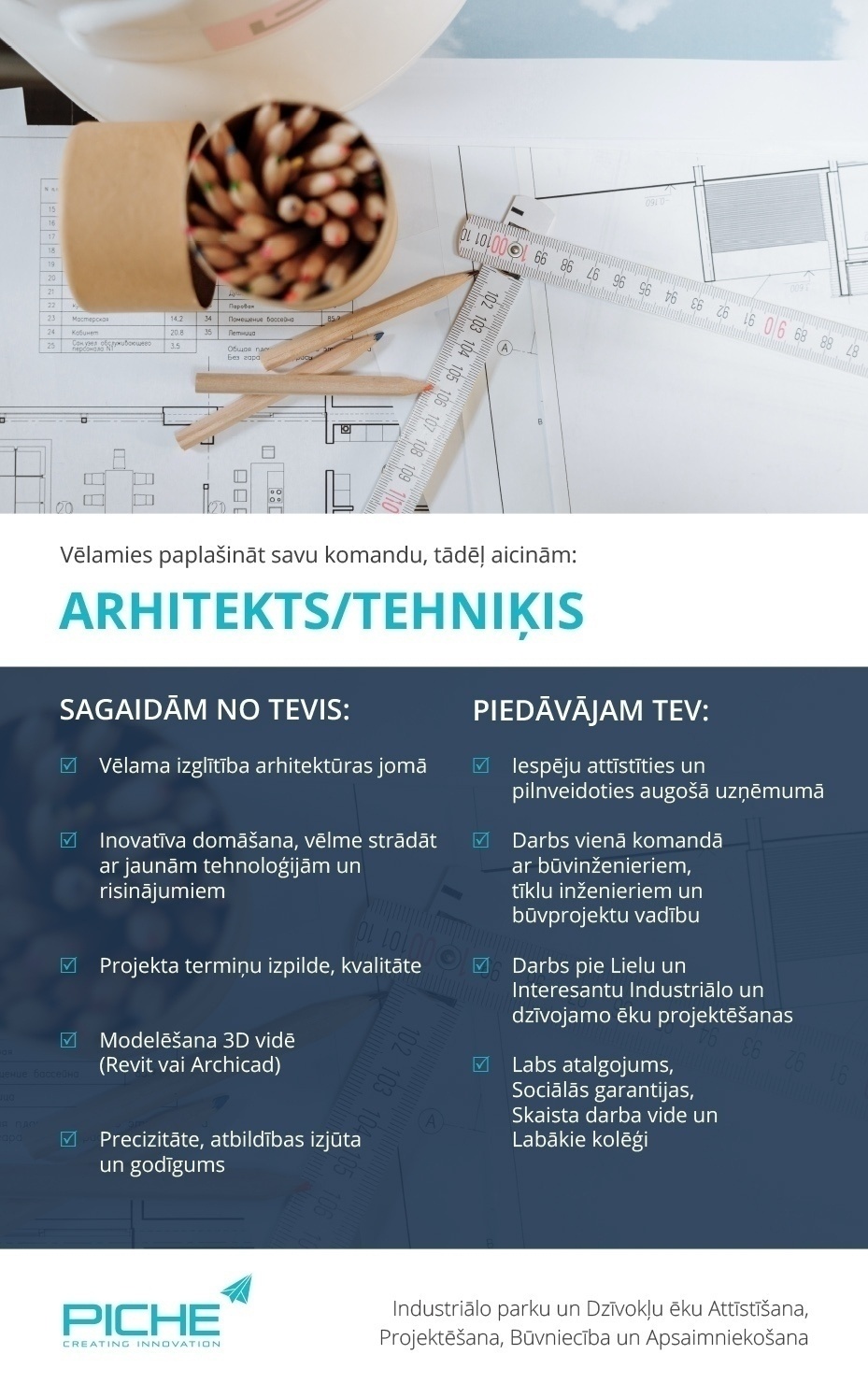 PICHE, SIA Arhitekts(-e) / tehniķis(-e) (REVIT VAI ARCHICAD)