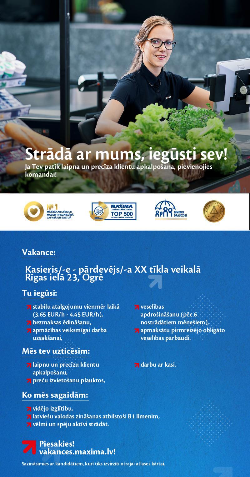 MAXIMA Latvija Kasieris/-e - pārdevējs/-a