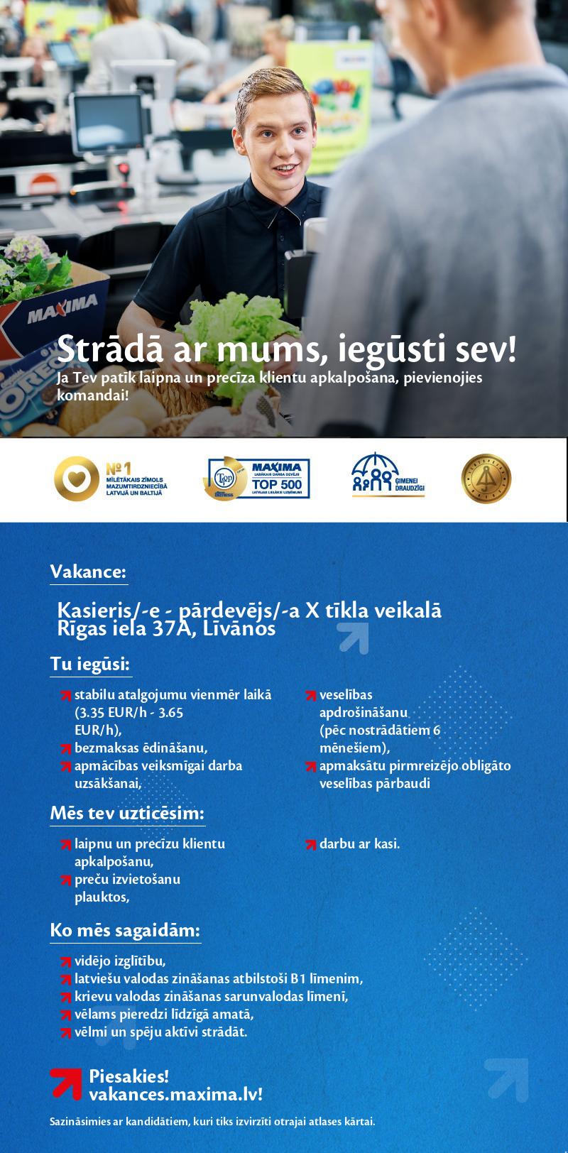 MAXIMA Latvija Kasieris/-e - pārdevējs/-a