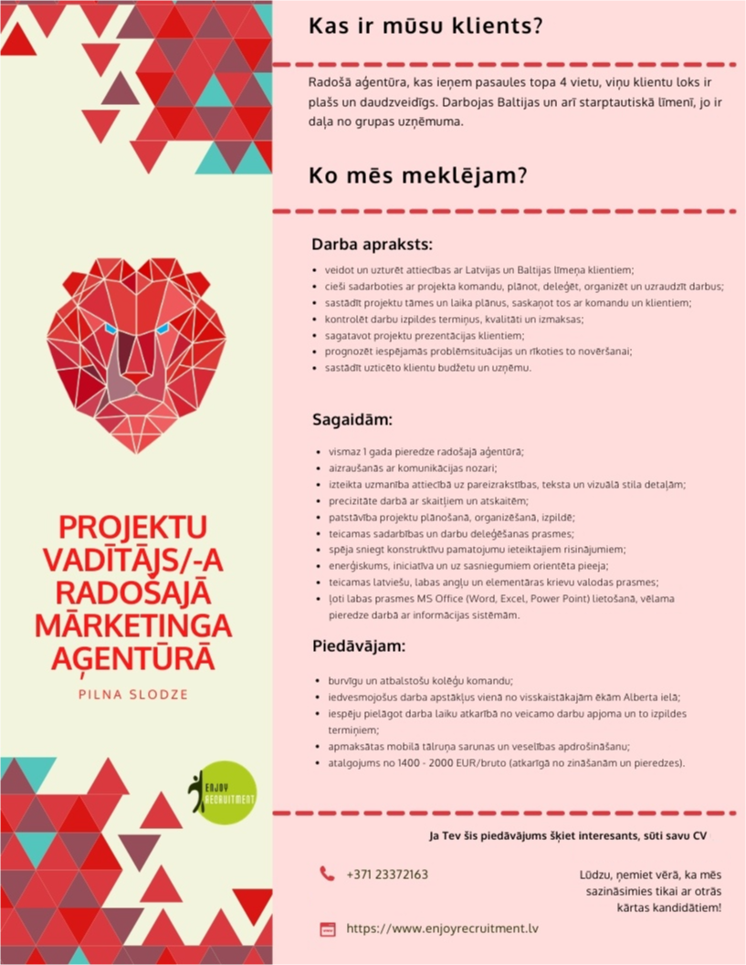 ERG Latvia, SIA Digitālo projektu vadītājs/-a