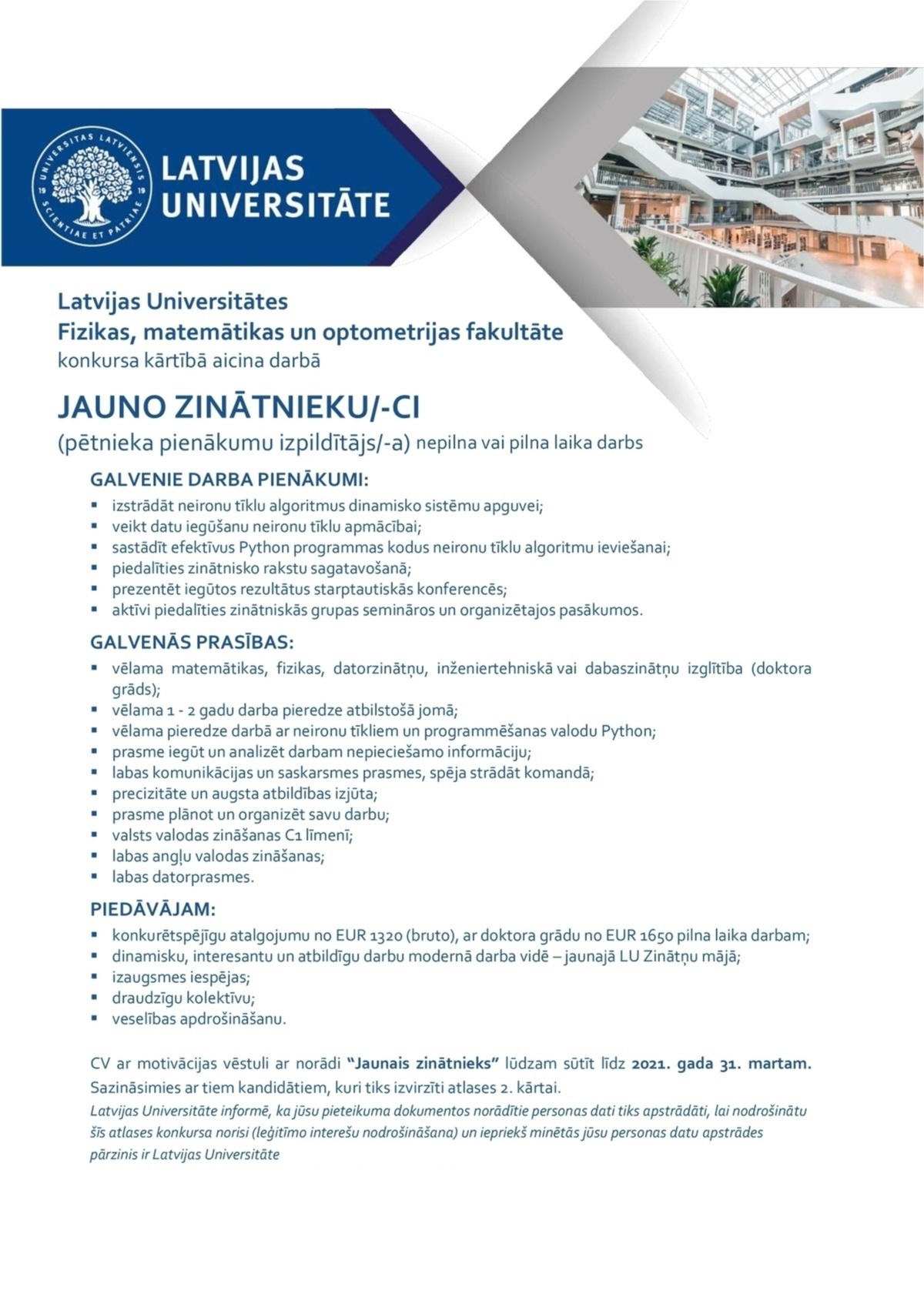 Latvijas Universitāte Jaunais/-ā zinātnieks/-ce