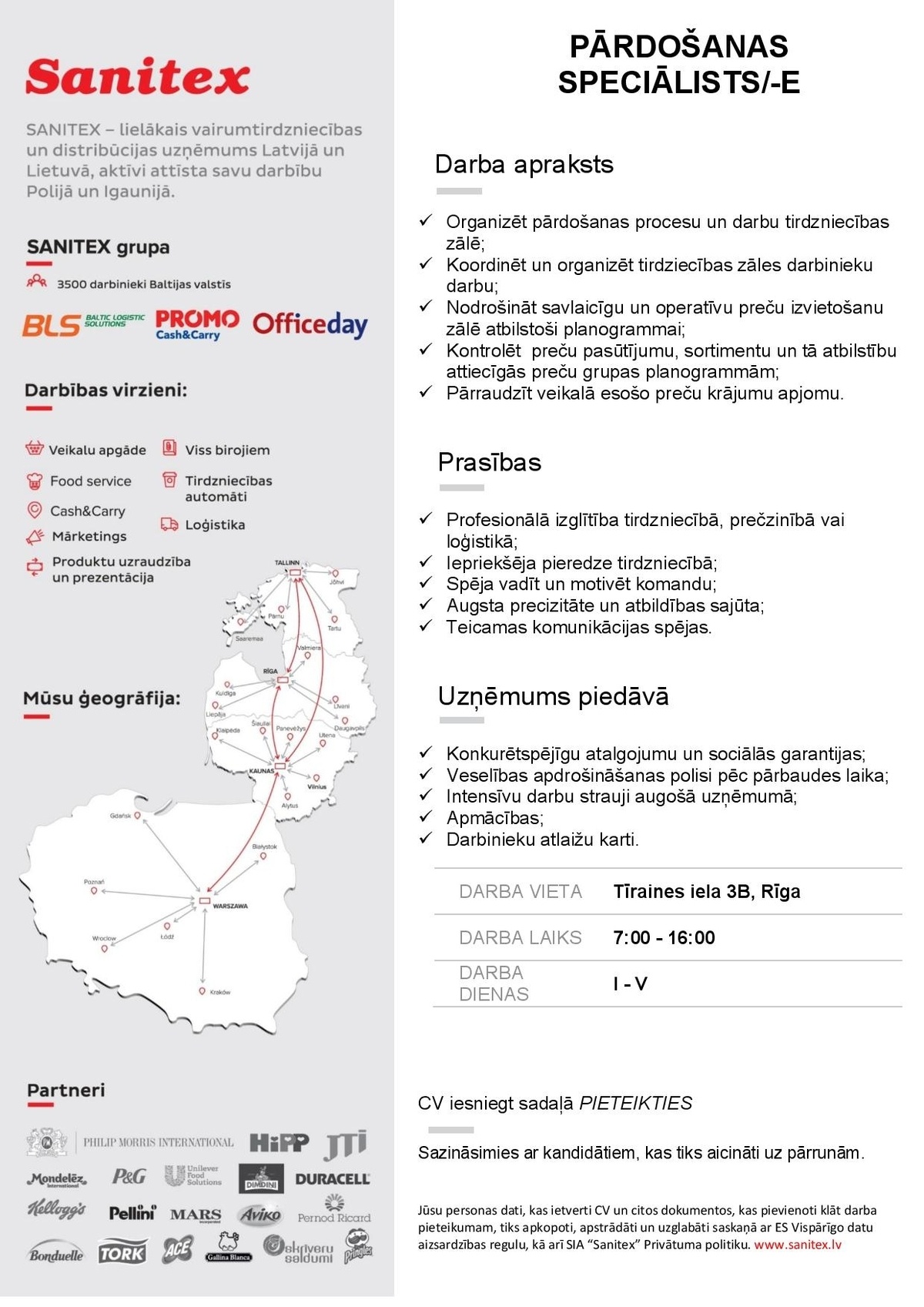 Sanitex, SIA Pārdošanas speciālists/-e