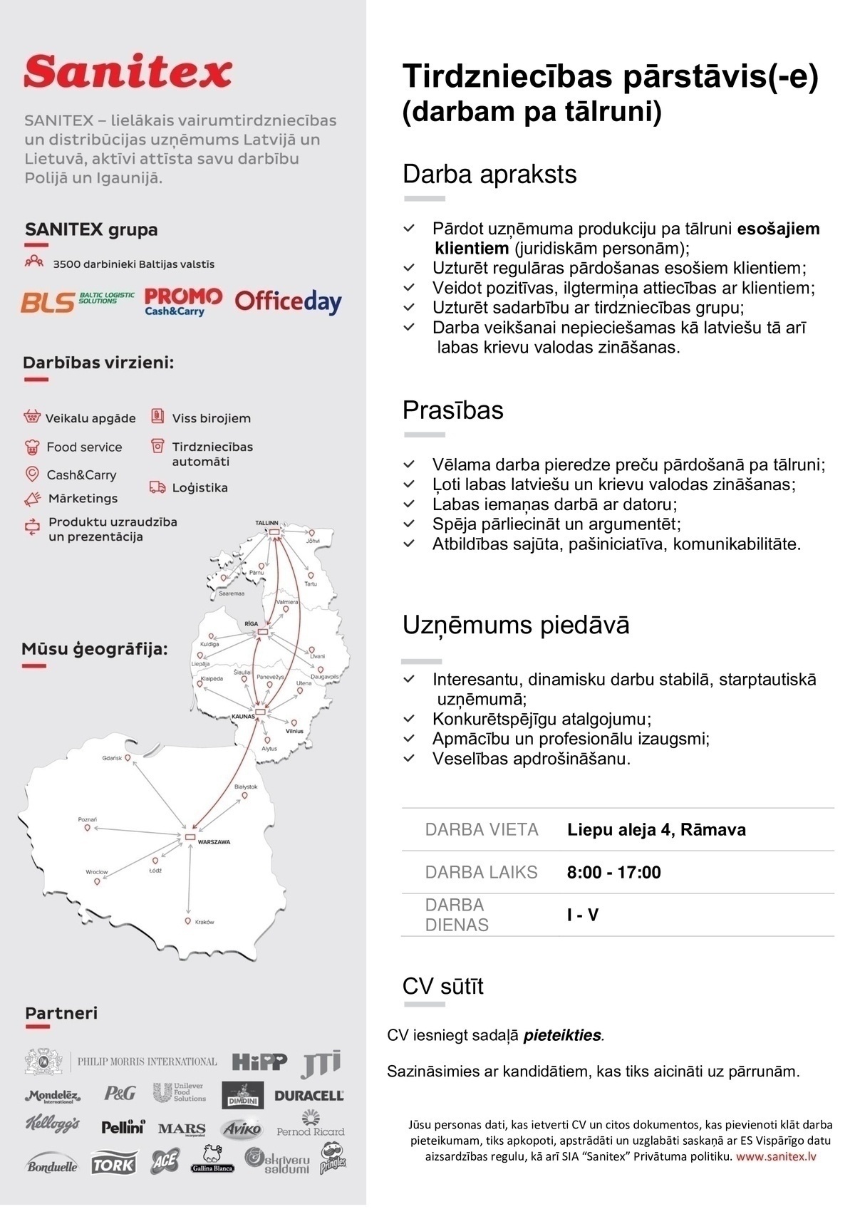 Sanitex, SIA Tirdzniecības pārstāvis/-e darbam pa tālruni