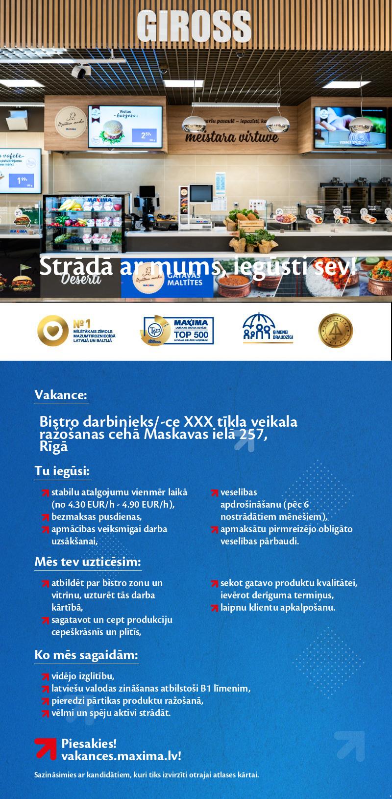 MAXIMA Latvija Bistro zonas darbinieks/-ce