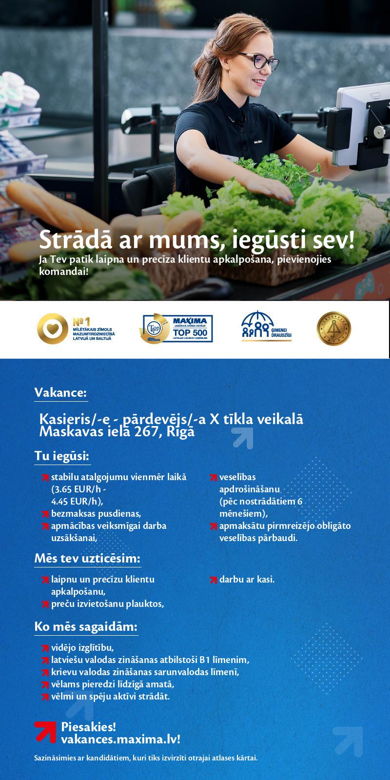 MAXIMA Latvija Kasieris/-e - pārdevējs/-a