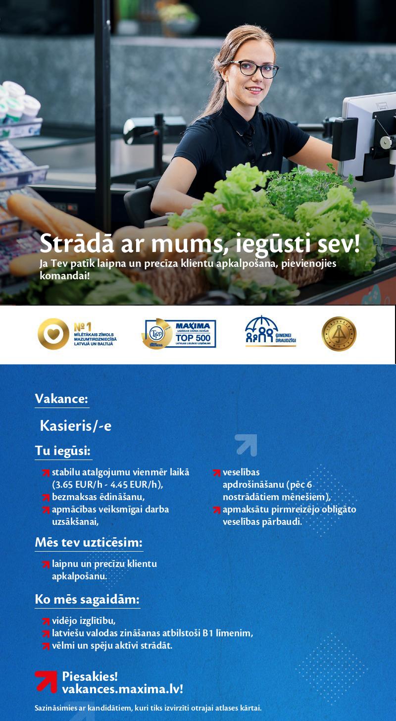 MAXIMA Latvija Kasieris/-e - pārdevējs/-a