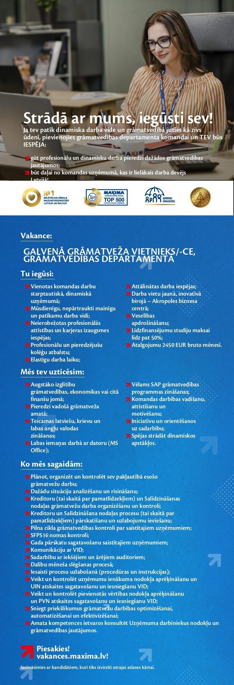 MAXIMA Latvija Galvenā grāmatveža vietnieks/-ce