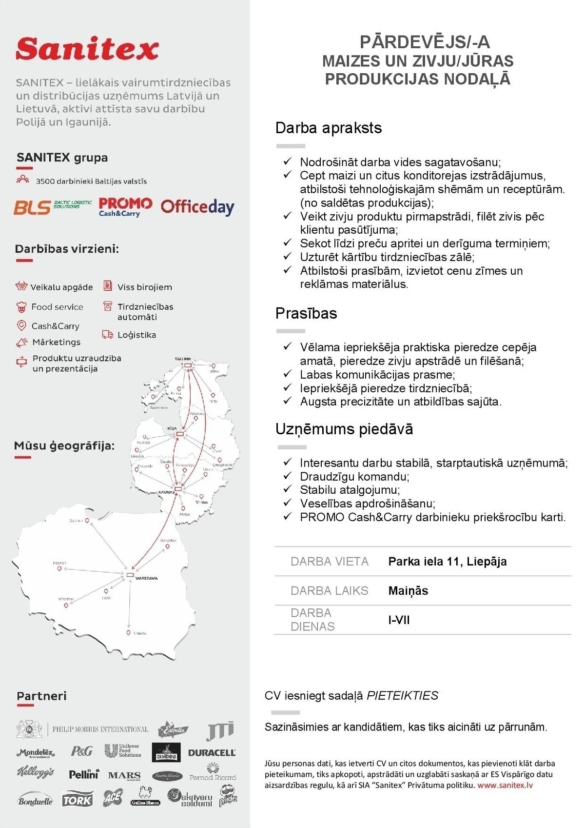 Sanitex, SIA Pārdevējs/-a zivju un jūras produkcijas nodaļā (Liepājā)