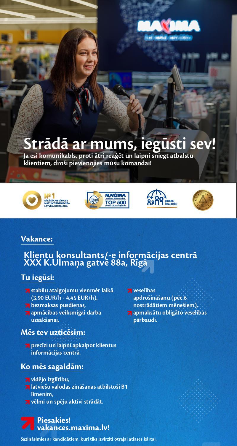 MAXIMA Latvija Klientu konsultants/-e informācijas centrā