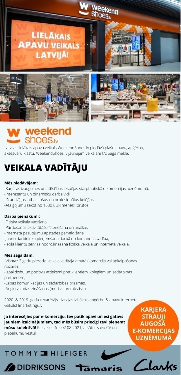 WEEKEND LATVIA, SIA Veikala vadītājs/-a