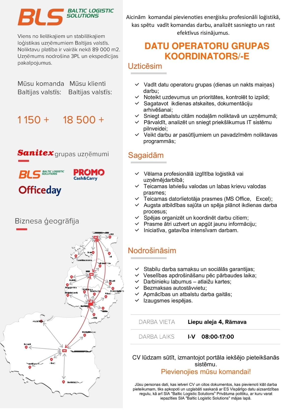 Baltic Logistic Solutions Datu operatoru grupas koordinators/-e