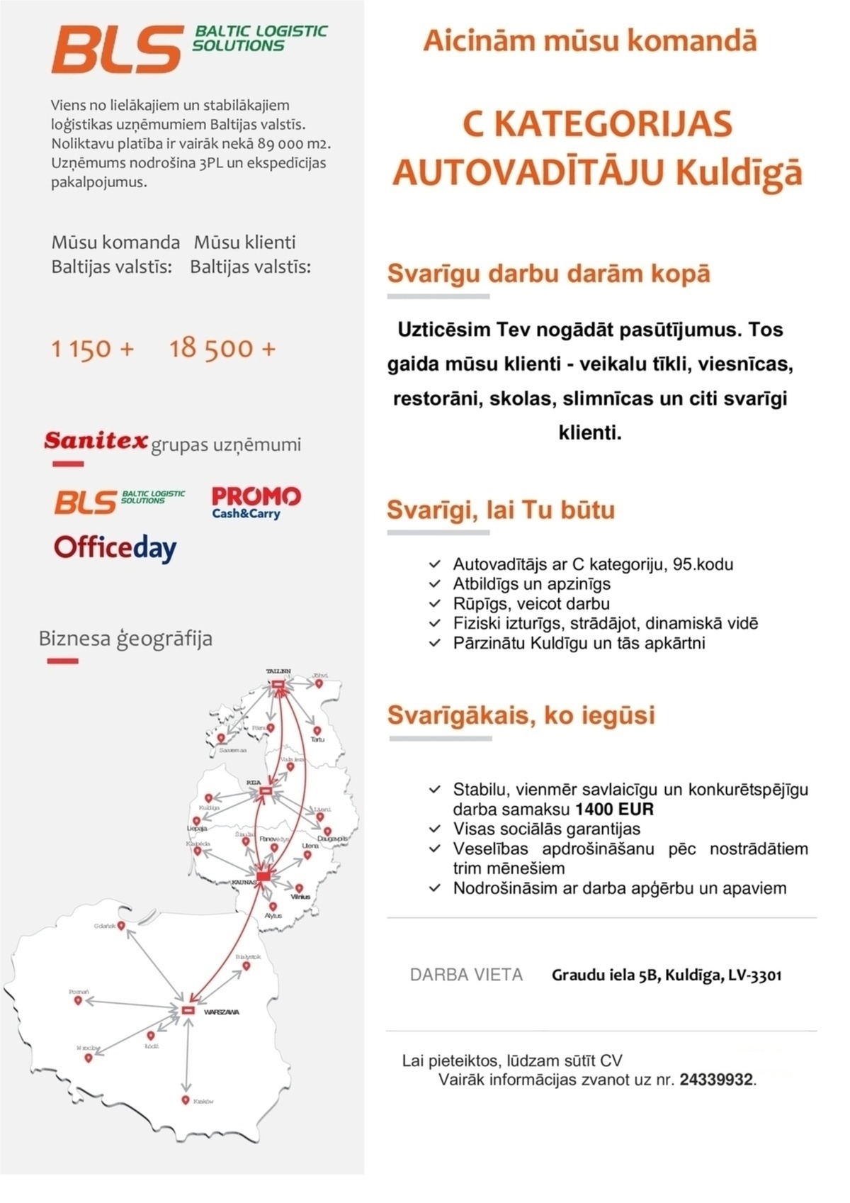 Baltic Logistic Solutions C kat. autovadītājs/-a Kuldīga