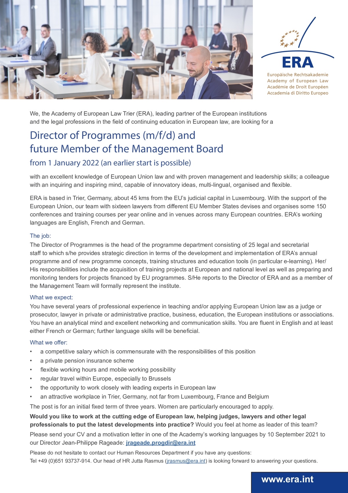 ERA Director of Programmes (m/f/d) and future Member of the Management Board