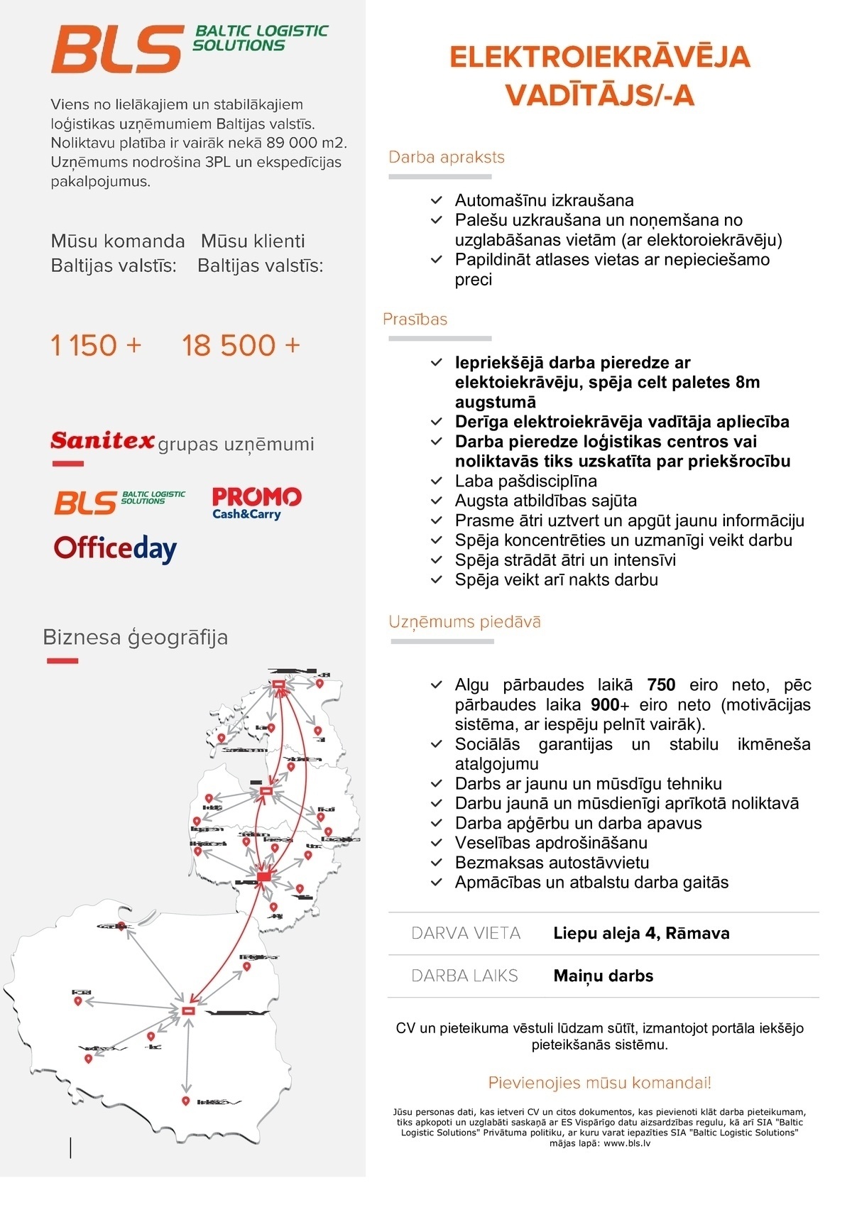 Baltic Logistic Solutions Elektroiekrāvēja vadītājs/-a