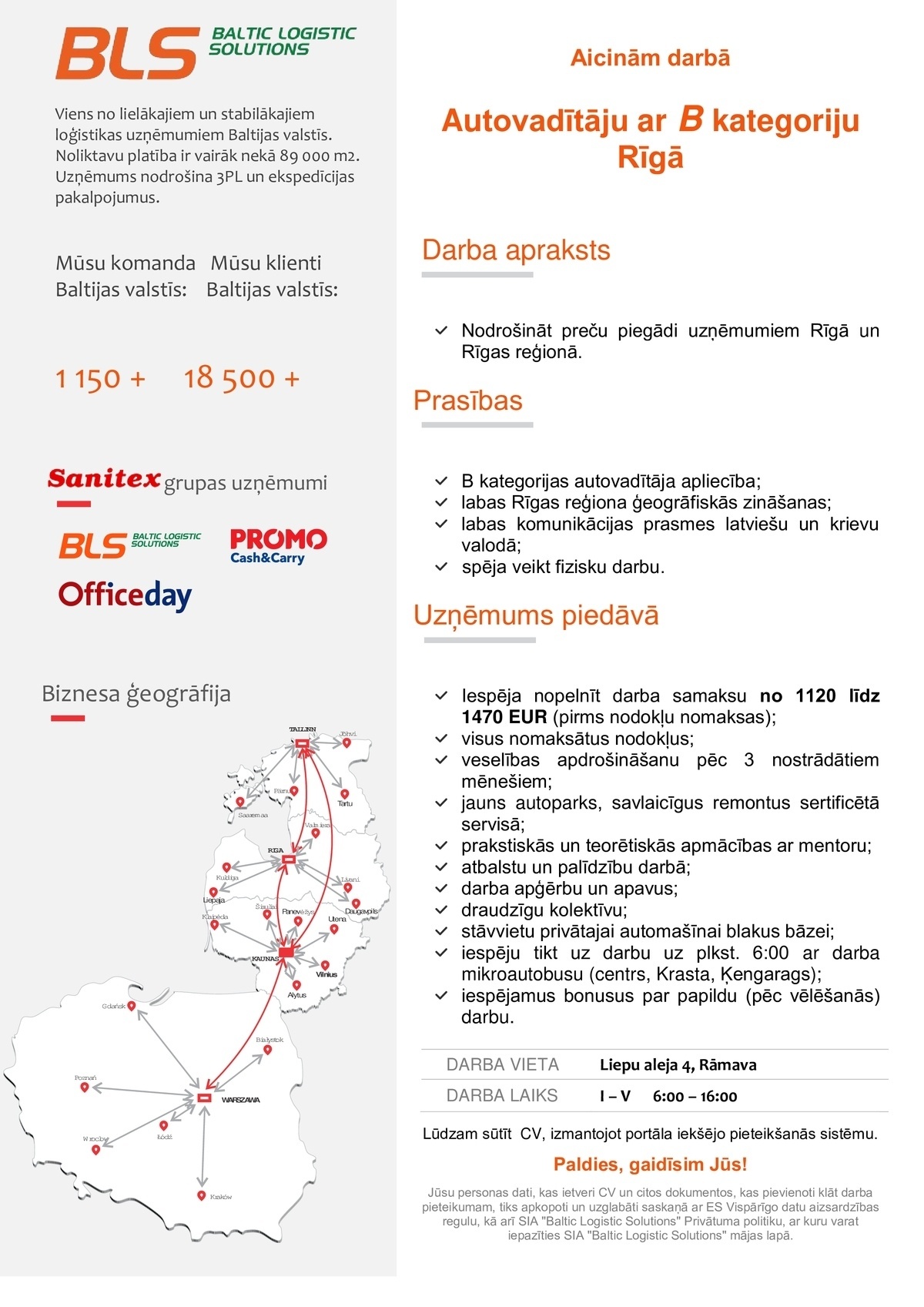 Baltic Logistic Solutions Autovadītājs/-a ar B kategoriju Rīgā