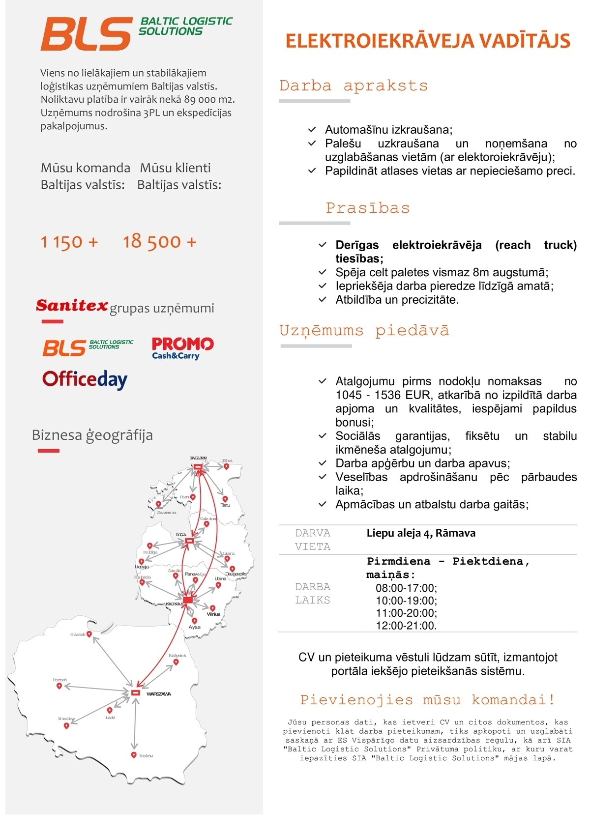 Baltic Logistic Solutions Elektroiekrāvēja vadītājs/-a