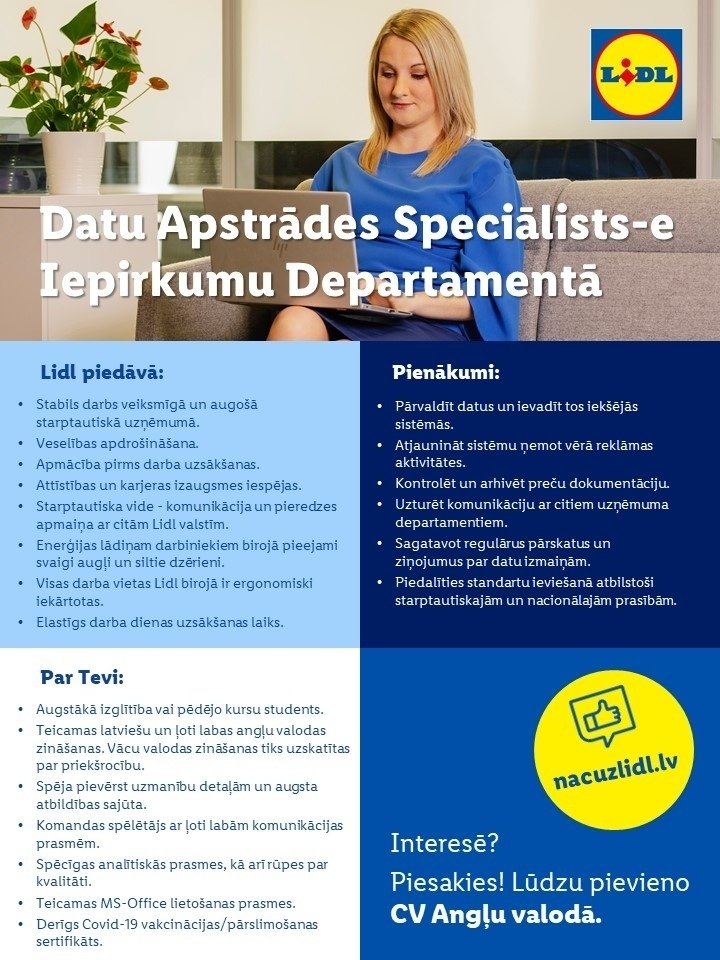 Lidl Latvija, SIA Datu apstrādes speciālists/-e Iepirkumu departamentā