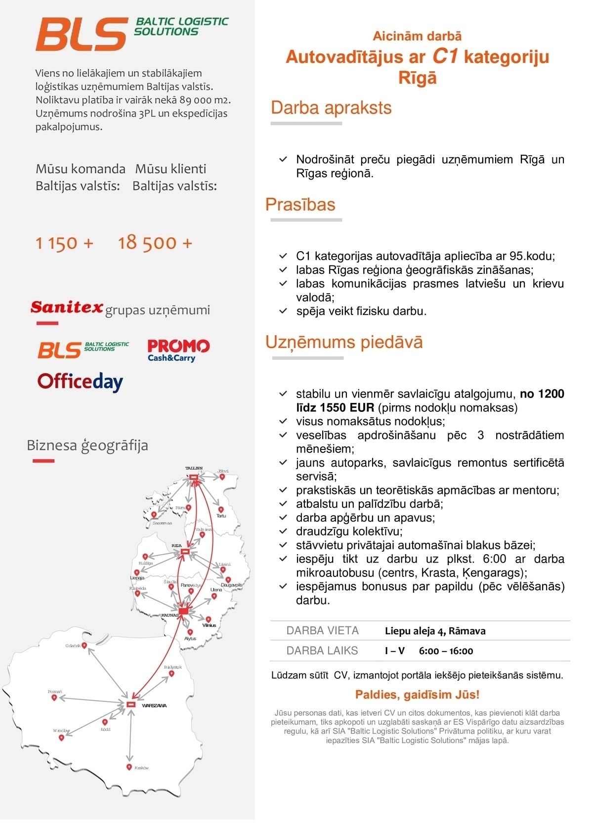 Baltic Logistic Solutions Autovadītājs/-a ar C1 kategoriju Rīgā