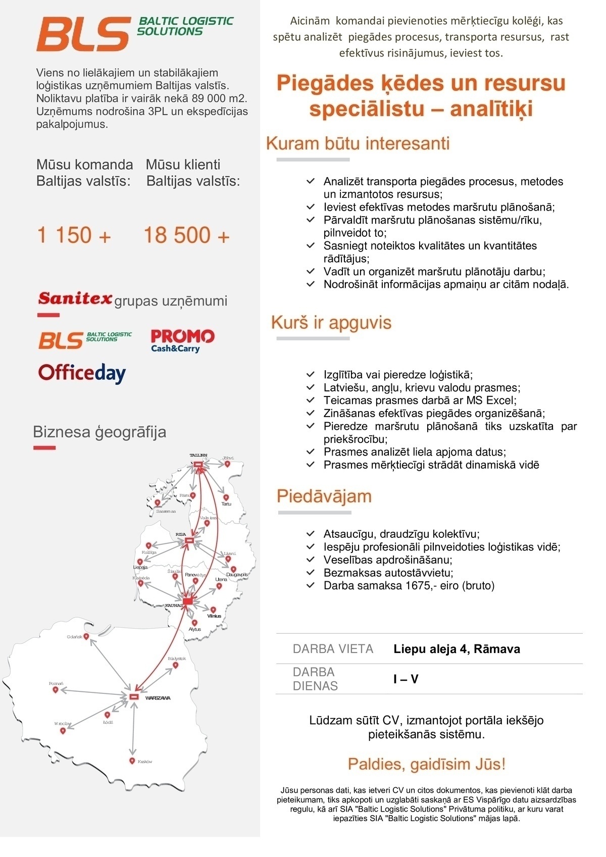 Baltic Logistic Solutions Transporta maršrutu analītiķis/-e