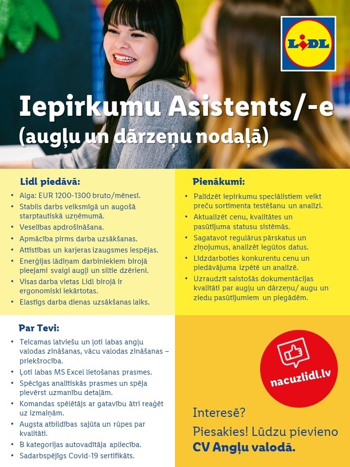 Lidl Latvija, SIA Iepirkumu asistents/-e (augļu un dārzeņu nodaļā)