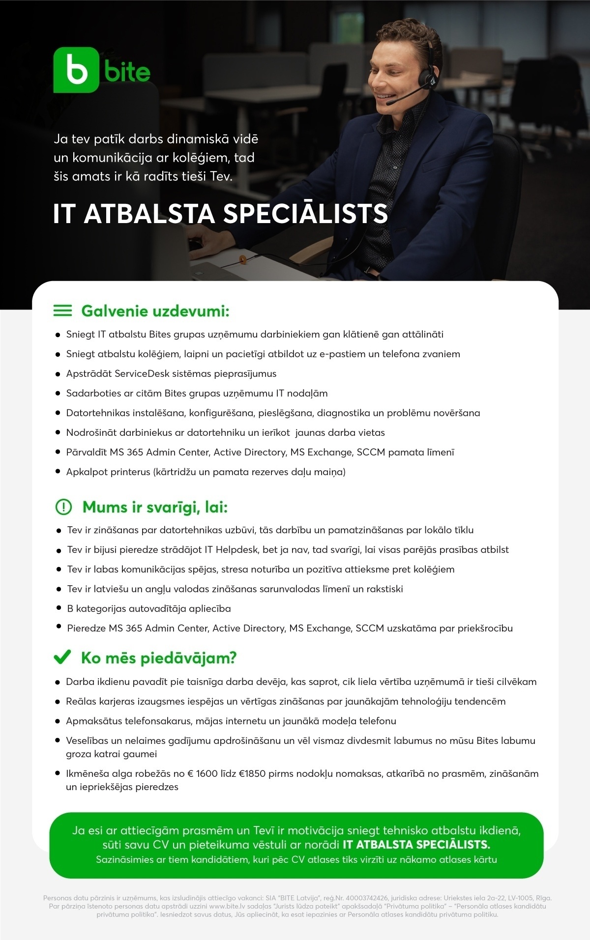 Bite Latvija, SIA IT atbalsta speciālists/-e