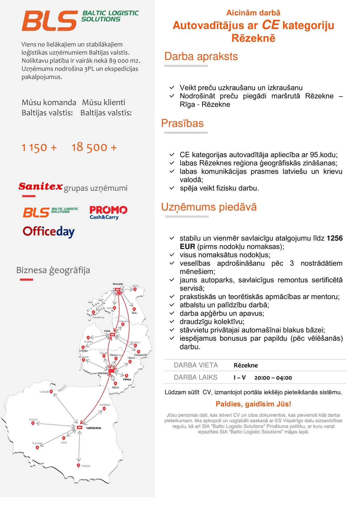 Baltic Logistic Solutions Autovadītājs/-a ar CE kategoriju Rēzeknē