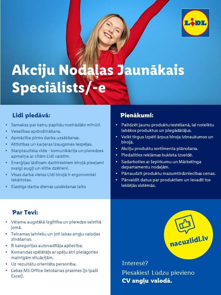 Lidl Latvija, SIA Akciju nodaļas jaunākais speciālists /-e