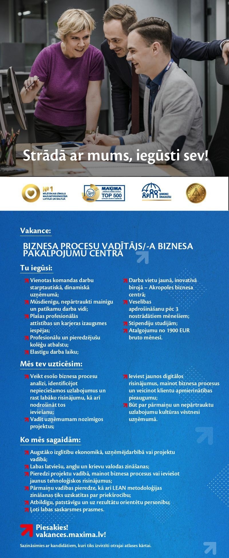 MAXIMA Latvija Biznesa procesu vadītājs/-a