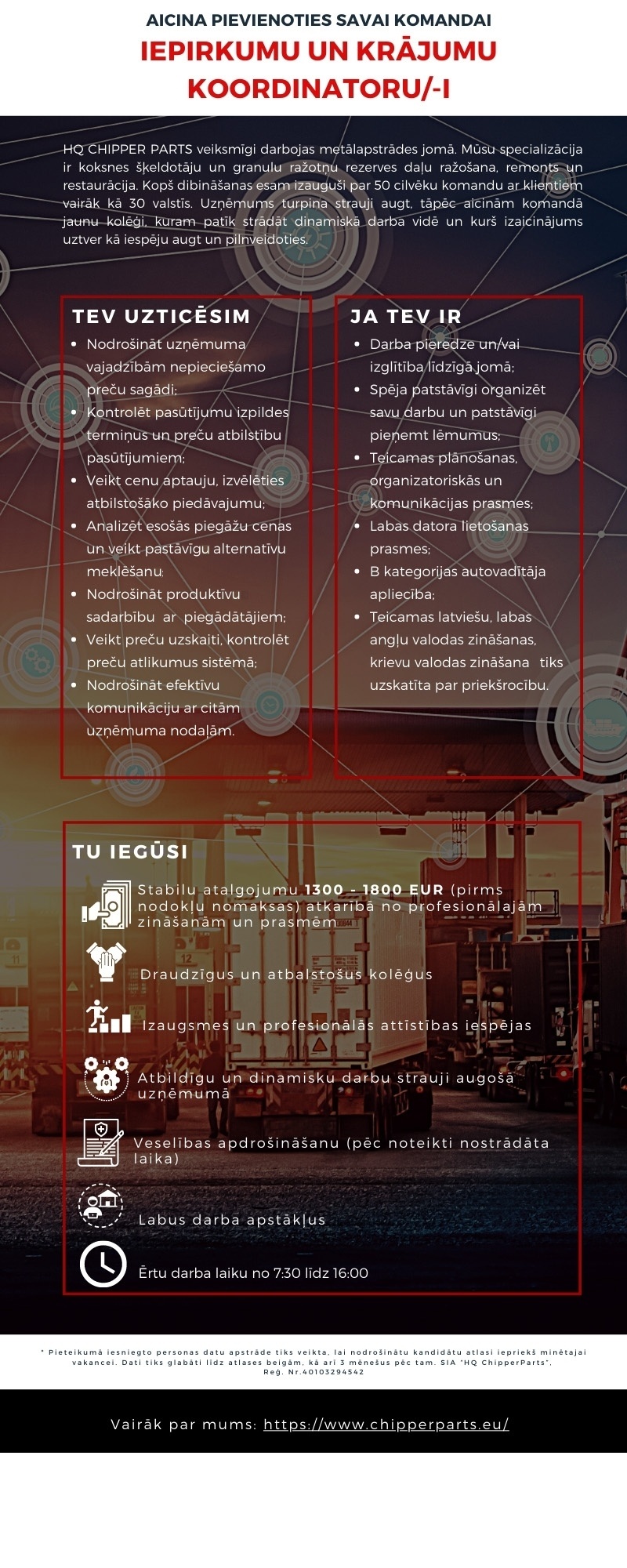 HQ CHIPPER PARTS, SIA Iepirkumu un krājumu koordinators/-e