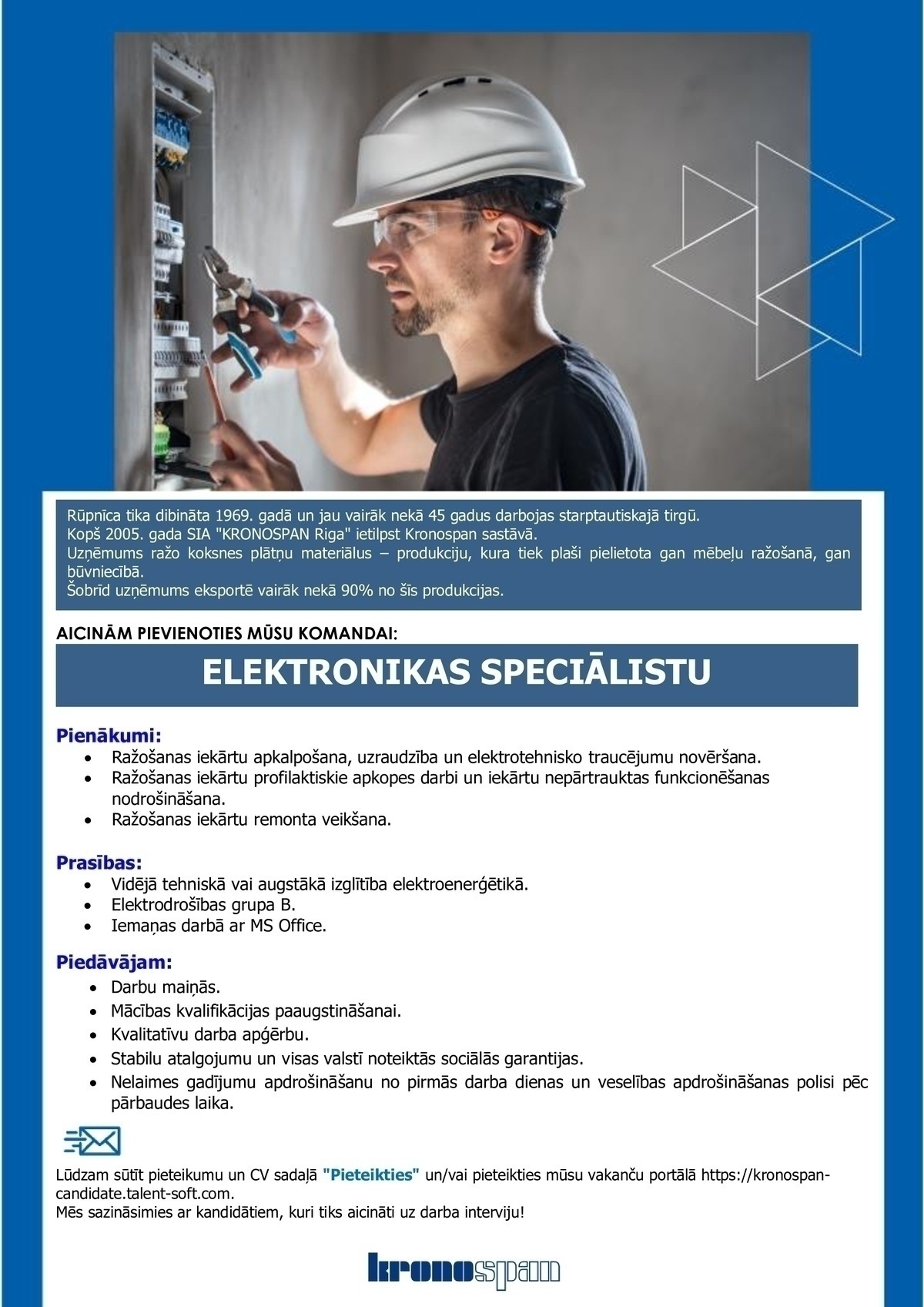 KRONOSPAN Riga, SIA Elektronikas speciālists/-e