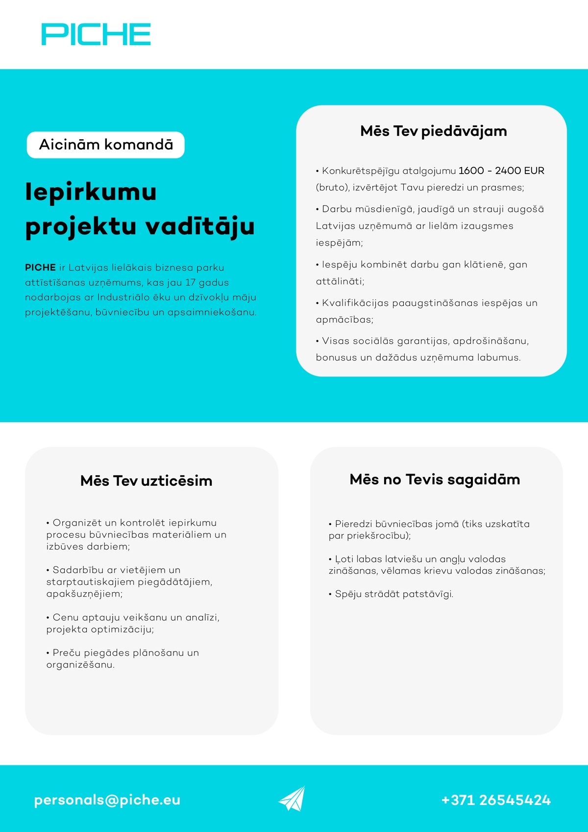 PICHE, SIA Iepirkumu projektu vadītājs/-a