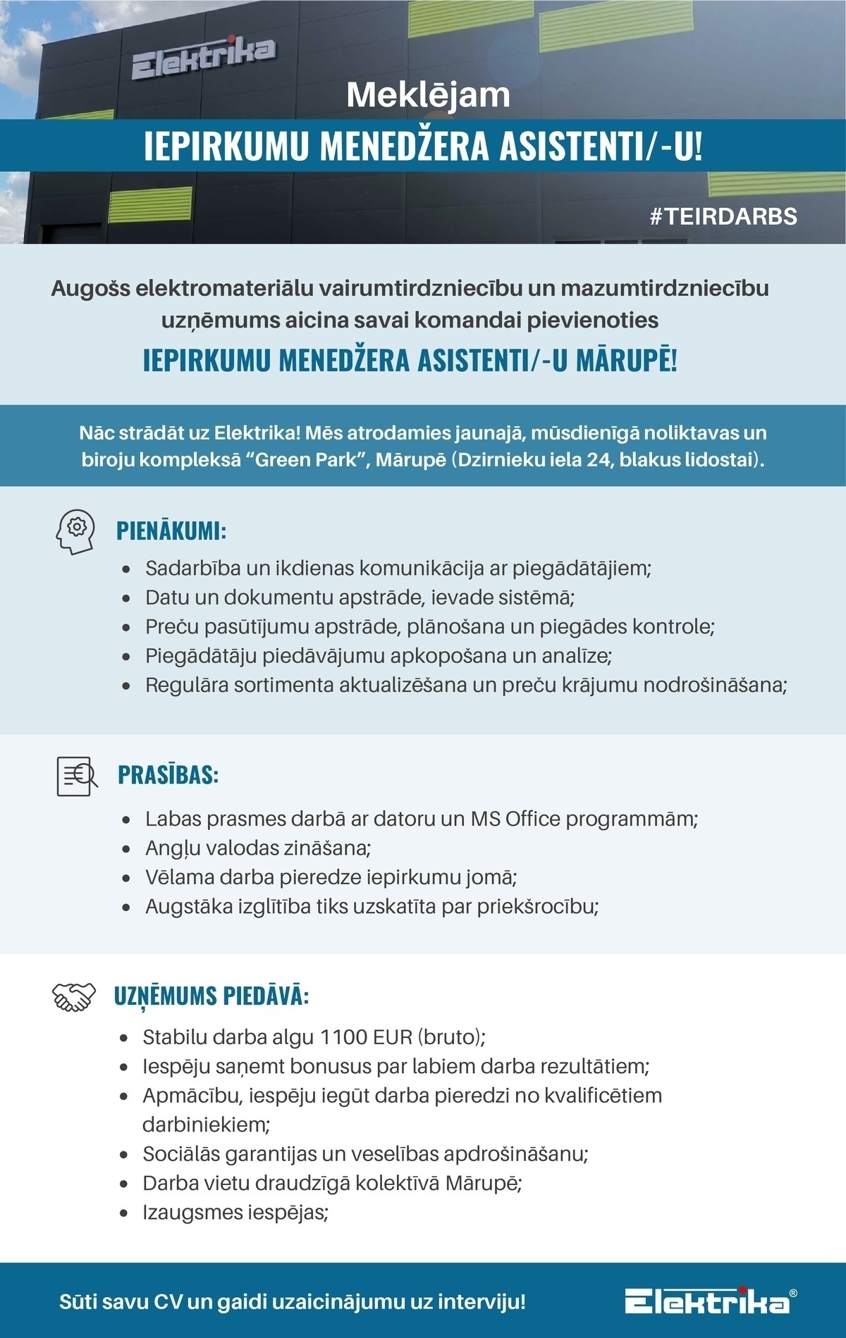 Elektrika SIA Iepirkumu menedžera asistents/-e