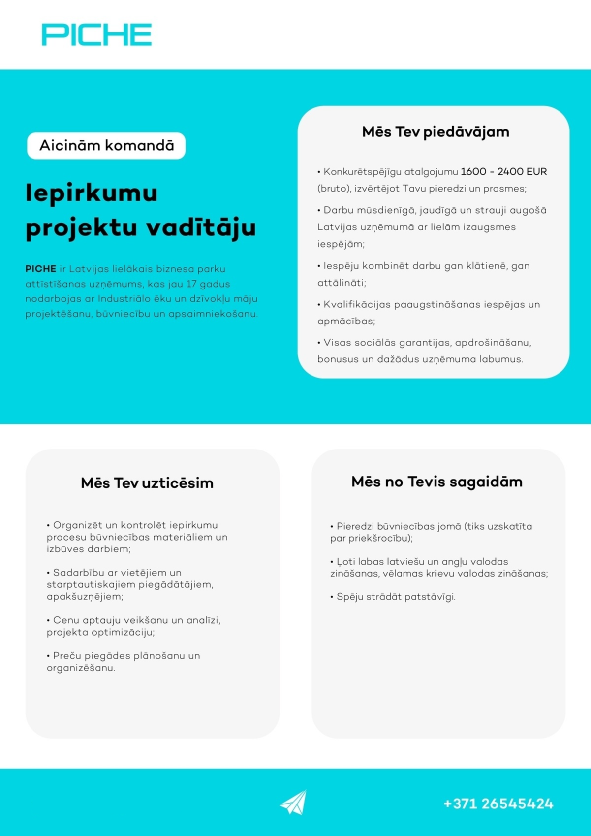 PICHE, SIA Iepirkumu projektu vadītājs/-a