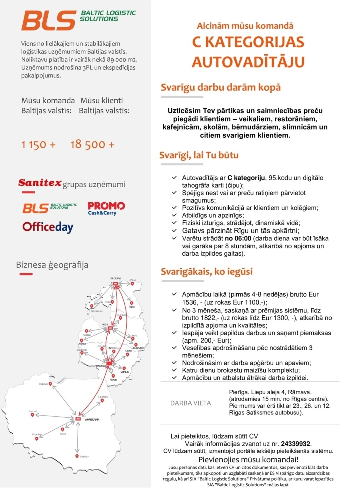 Baltic Logistic Solutions Autovadītājs/-a ar C kategoriju Rīgā