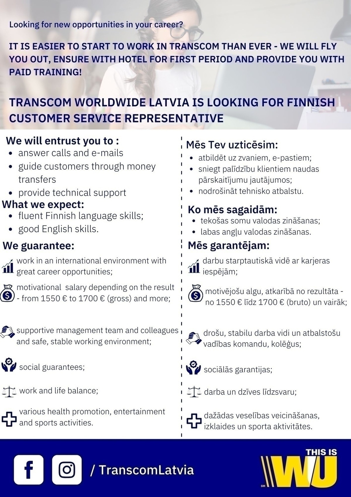 Transcom Worldwide Latvia, SIA Finnish customer service representative / Klientu konsultants(-e) ar somu valodas zināšanām