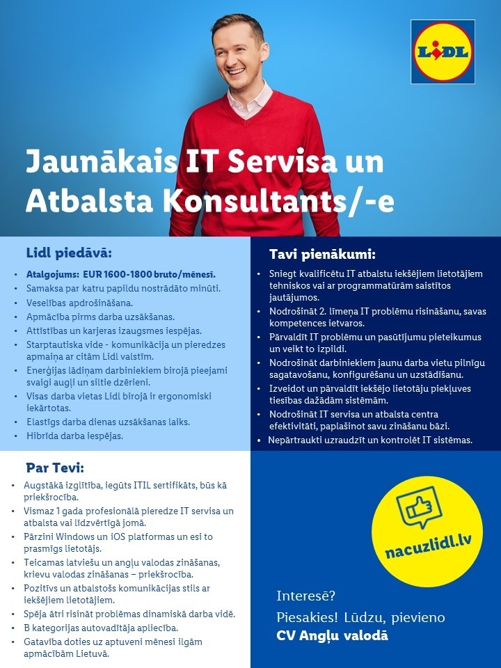 Lidl Latvija, SIA Jaunākais IT servisa un atbalsta konsultants/-e