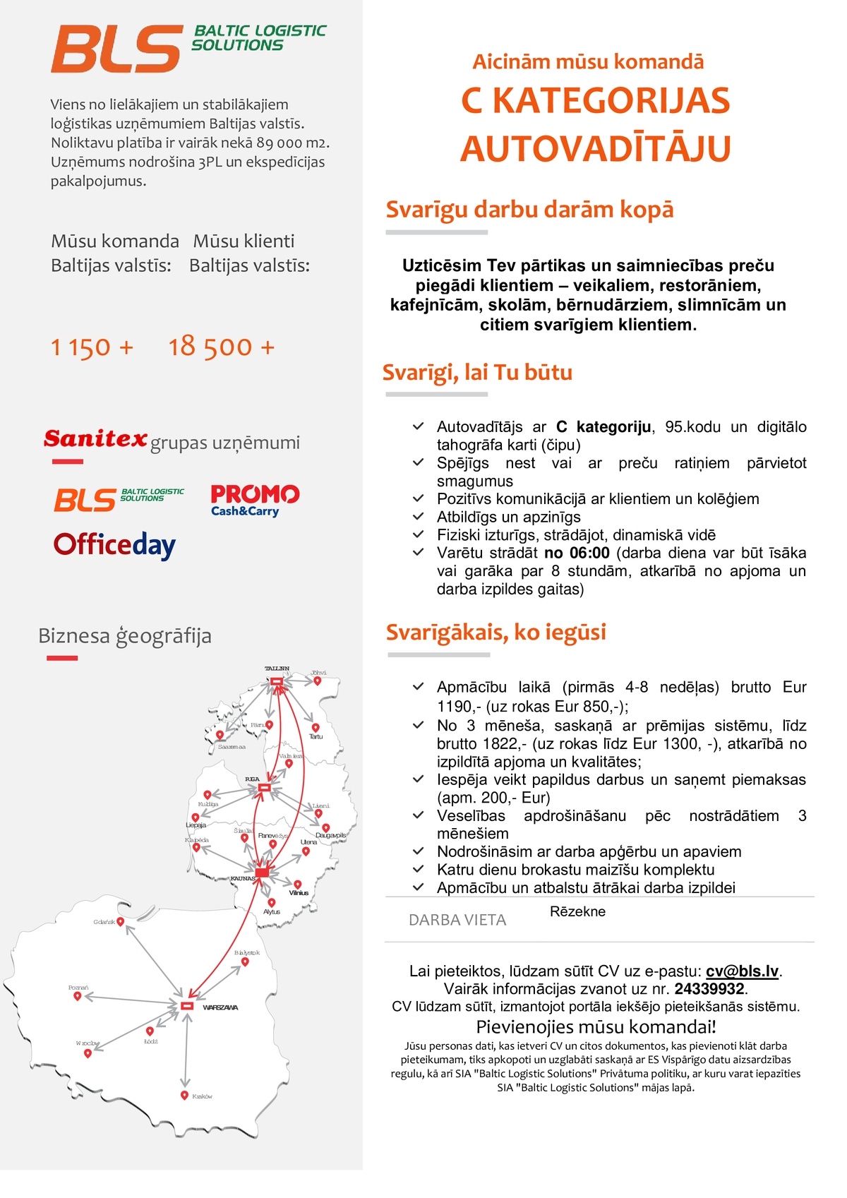 Baltic Logistic Solutions C kategorijas autovadītājs/-a Rēzeknē