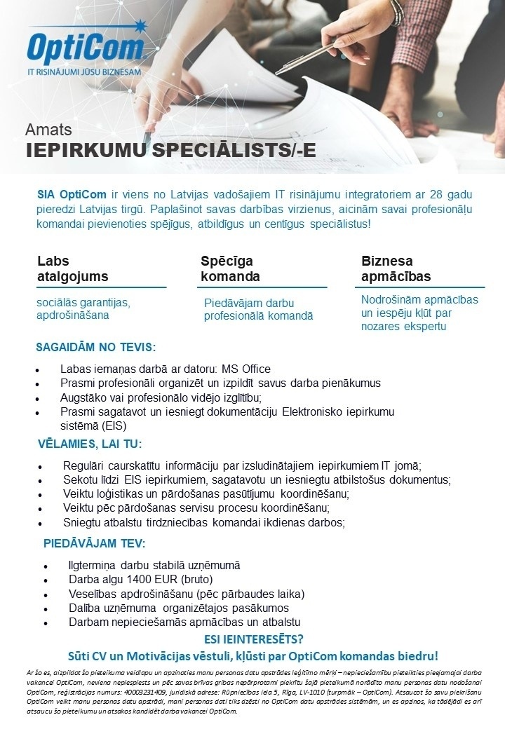 OptiCom, SIA Iepirkumu speciālists/-e