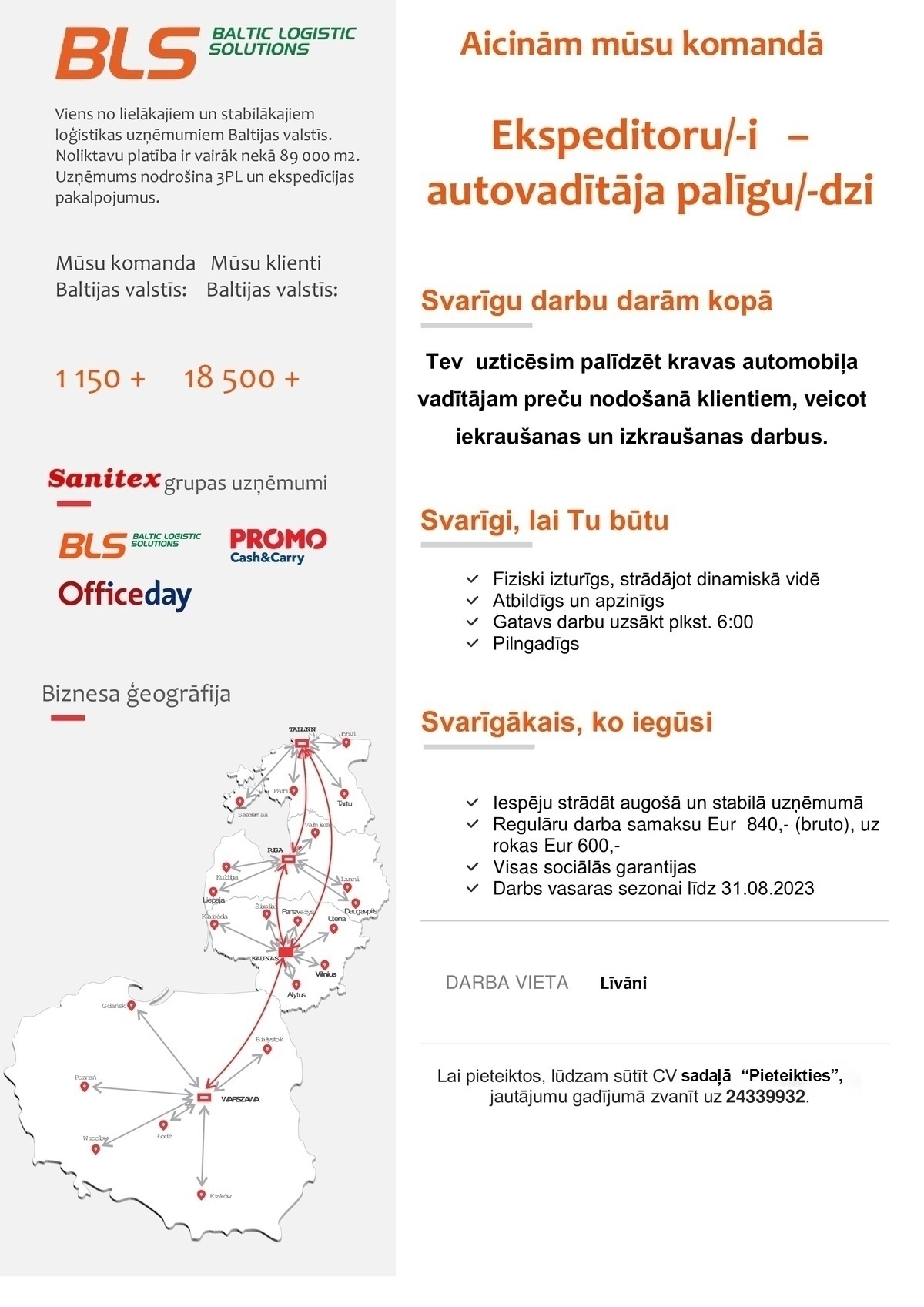 Baltic Logistic Solutions EKSPEDITORS - AUTOVADĪTĀJA PALĪGS/-DZE LĪVĀNOS